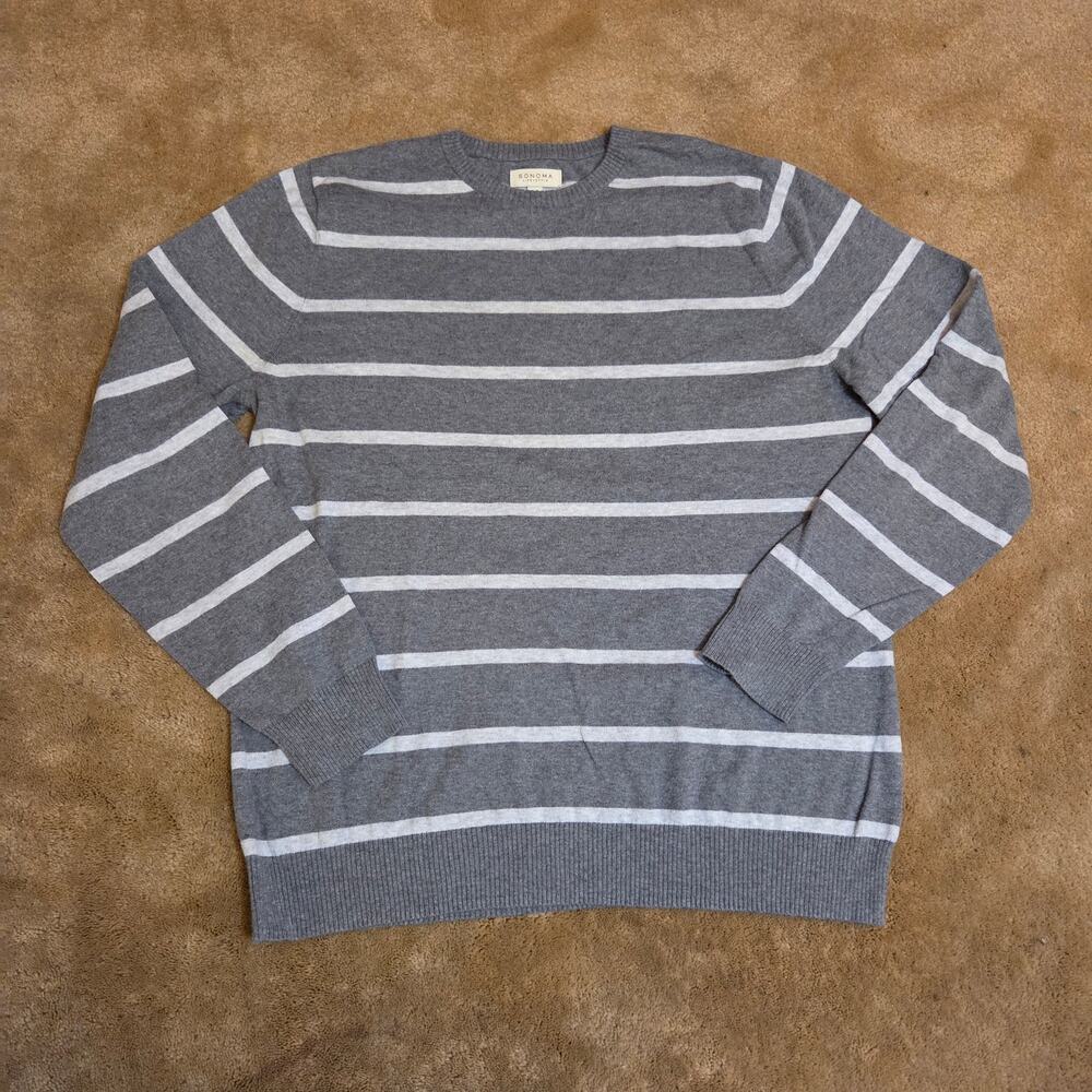 Sonoma Life + Style Striped Sweater Mens Large Gray Crewneck